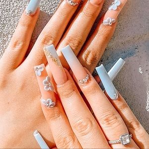 Long Coffin Press On Nails (Blue Butterfly)